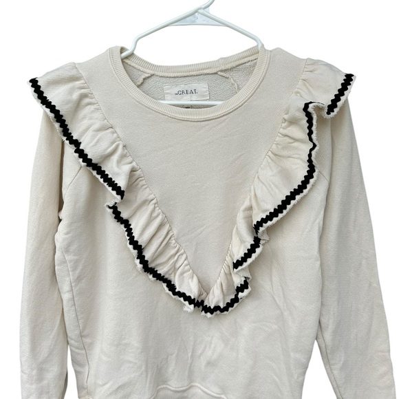 THE GREAT. The Shrunken Ruffle Sweatshirt - Washed White/Cream - Size 0 - Picture 8 of 11